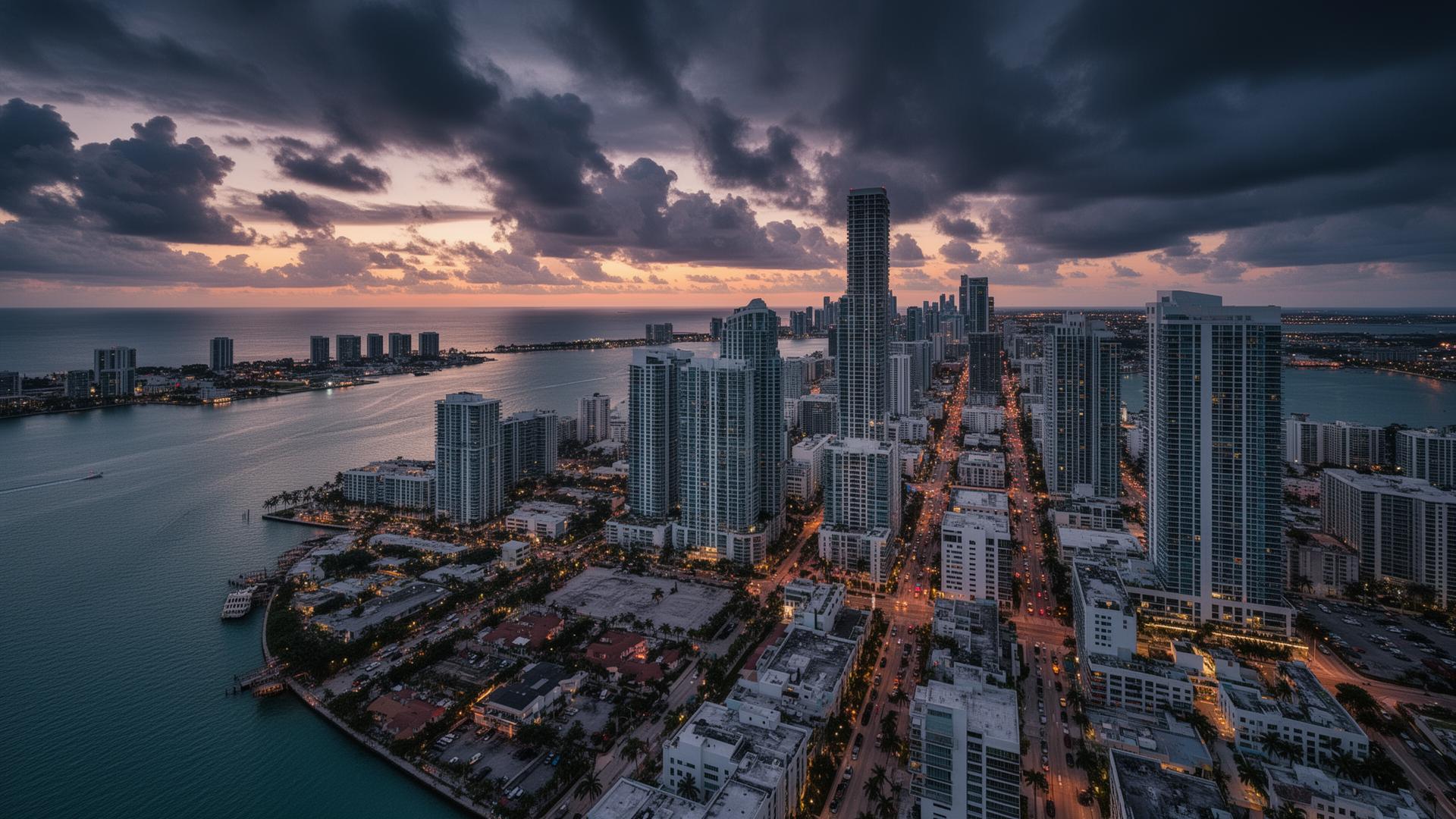 Skyline de Miami al atardecer